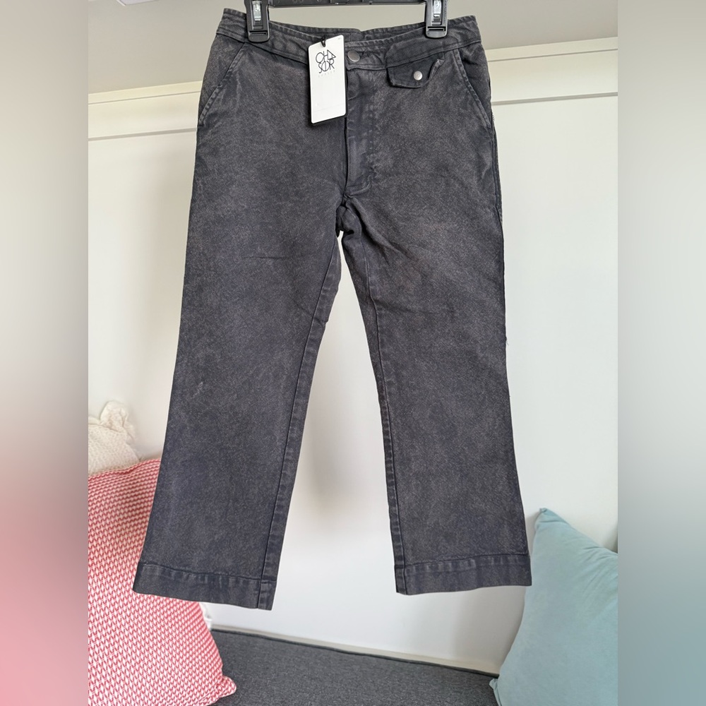NWT Chaser Vintage Washed Black Wide Leg Cropped Pants Size XS